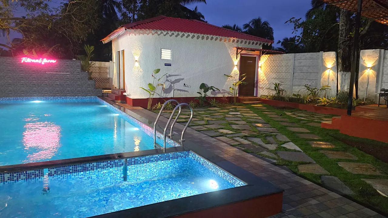 Fiternal Farm pool and baby pool glowing at night